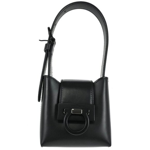 Salvatore Ferragamo Black Leather Gancini Handbag AU-21/1167 186469 - Picture 1 of 10